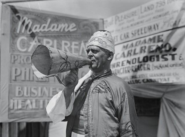 Spruiker for Madame Carlreno, 1936 unknown photographer