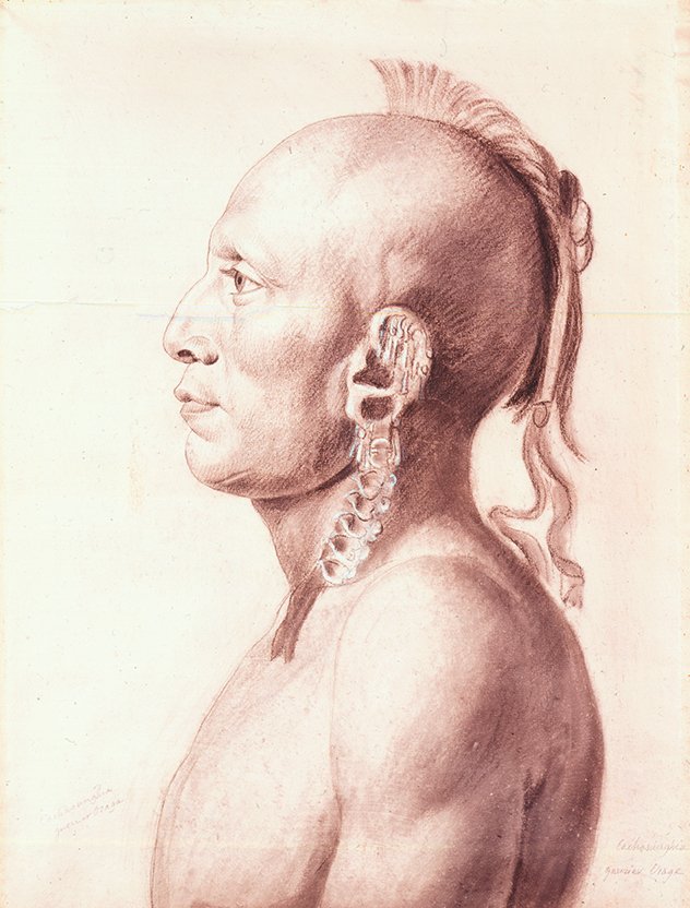 Cachasunghia, Osage Warrior 1804–06 by Charles Balthazar Julien Févret de Saint-Mémin 