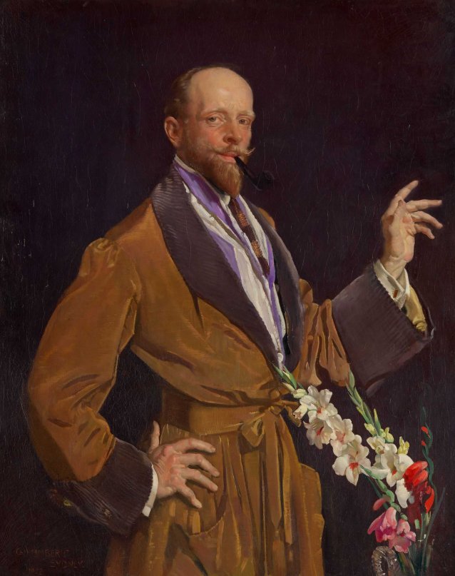 Self portrait with gladioli, 1922