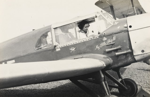 Mrs Bonney flying from Australia to South Africa via Siam. Singapore 1937 (in her aeroplane, ”My Little Ship II”), 1937