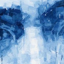 Blue painting of Charles Teo, close up view of his eyes