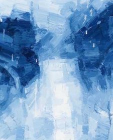 Blue painting of Charles Teo, close up view of his eyes