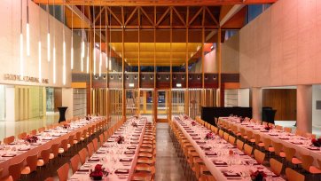 Gordon Darling Hall set up with dining tables