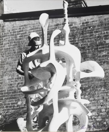 Lyndon Dadswell, with his sculpture 'Native', c.1950 by Kerry Dundas Lyndon Dadswell, with his sculpture 'Native', c.1950 by Kerry Dundas