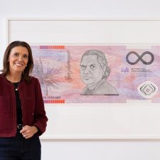 Shelley Ware with Blood money - infinite dollar note - Aunty Regina Pilawuk Wilson, 2023. Dr Ryan Presley