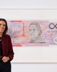 Shelley Ware with Blood money - infinite dollar note - Aunty Regina Pilawuk Wilson, 2023. Dr Ryan Presley
