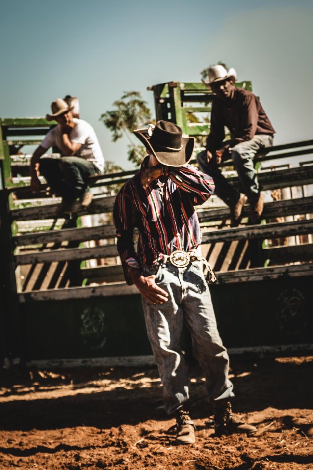 Bull rider, Borroloola Campdraft, Gymkhana and Rodeo; Borroloola Amateur Race Club, Yanyuwa Country, 2013 Benjamin Warlngundu Ellis 