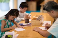 Children sitting at a table and drawing