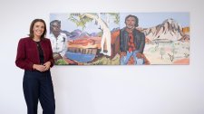 Shelley Ware with Albert and Vincent, 2024. Vincent Namatjira OAM