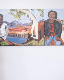 Shelley Ware with Albert and Vincent, 2024. Vincent Namatjira OAM