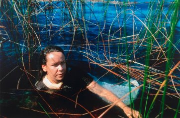 After Ophelia: Fiona Foley at Lake Mackenzie, Fraser Island (Referencing Ophelia by John Everett Millais)