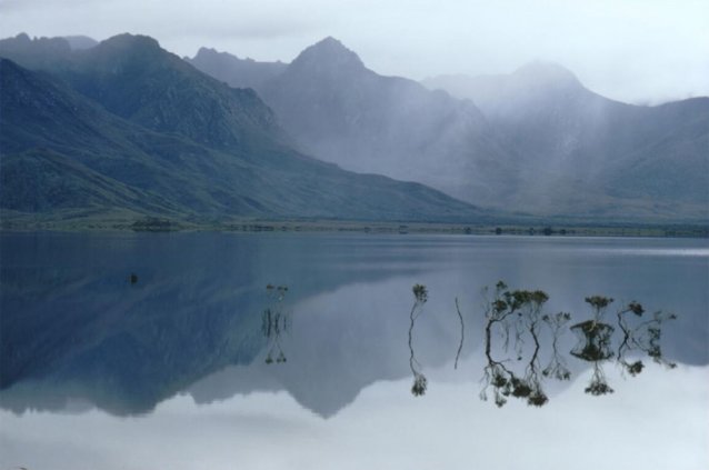 Frankland Range, highlighting the Citadel and Coronation Peak at Lake Pedder, Tasmania, ca. 1967