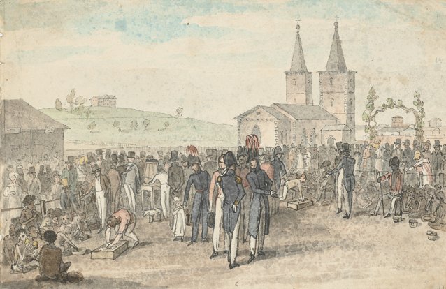 The annual meeting of the native tribes at Parramatta, New South Wales, the governor meeting them c. 1826 by Augustus Earle