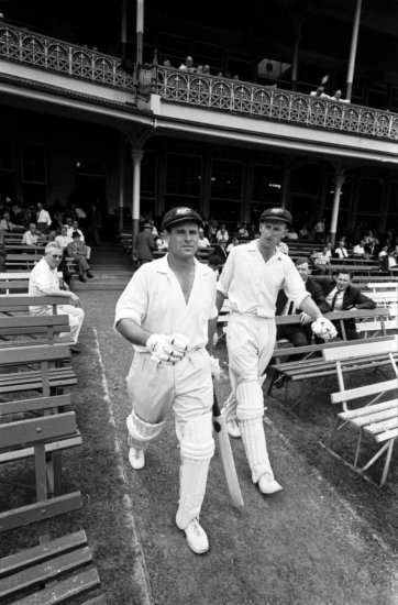 Norman O'Neill and Bill Lawry coming out to bat for Australia vs South Africa at the Sydney Cricket Ground, 1964 (printed 2018) by Robert McFarlane Norman O'Neill and Bill Lawry coming out to bat for Australia vs South Africa at the Sydney Cricket Ground, 1964 (printed 2018) by Robert McFarlane