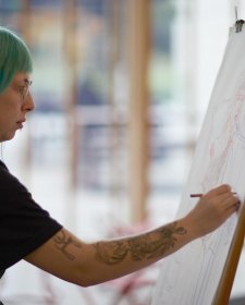 Drawing at an easel