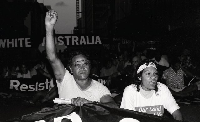 Adrian Jones and Julie Zurvas in anti Bicentenary Protest, Brisbane, 1987