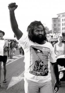 Vincent Brady leading anti Bicentenary Protest, Brisbane, 1987 Michael Aird