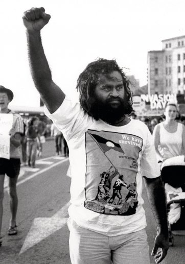 Vincent Brady leading anti Bicentenary Protest, Brisbane, 1987 Michael Aird