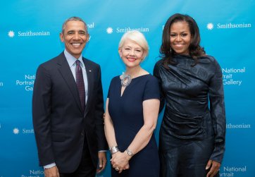 National Portrait Gallery Director Kim Sajet with Barack and Michelle Obama Image: Pete Souza