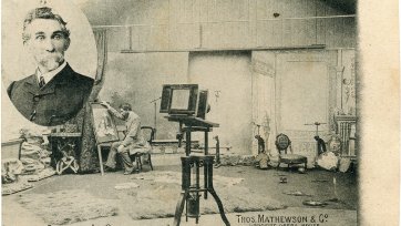 Thomas Mathewson (inset) and his studio on Queen Street, c. 1908 by Thomas Mathewson & Co