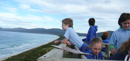 Students looking at the view from the site of the Memorial