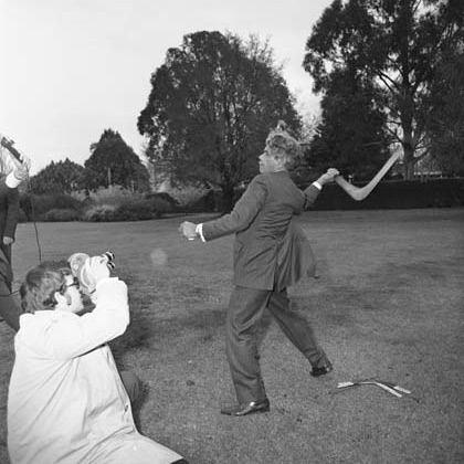 Senator Neville T Bonner, throwing boomerang